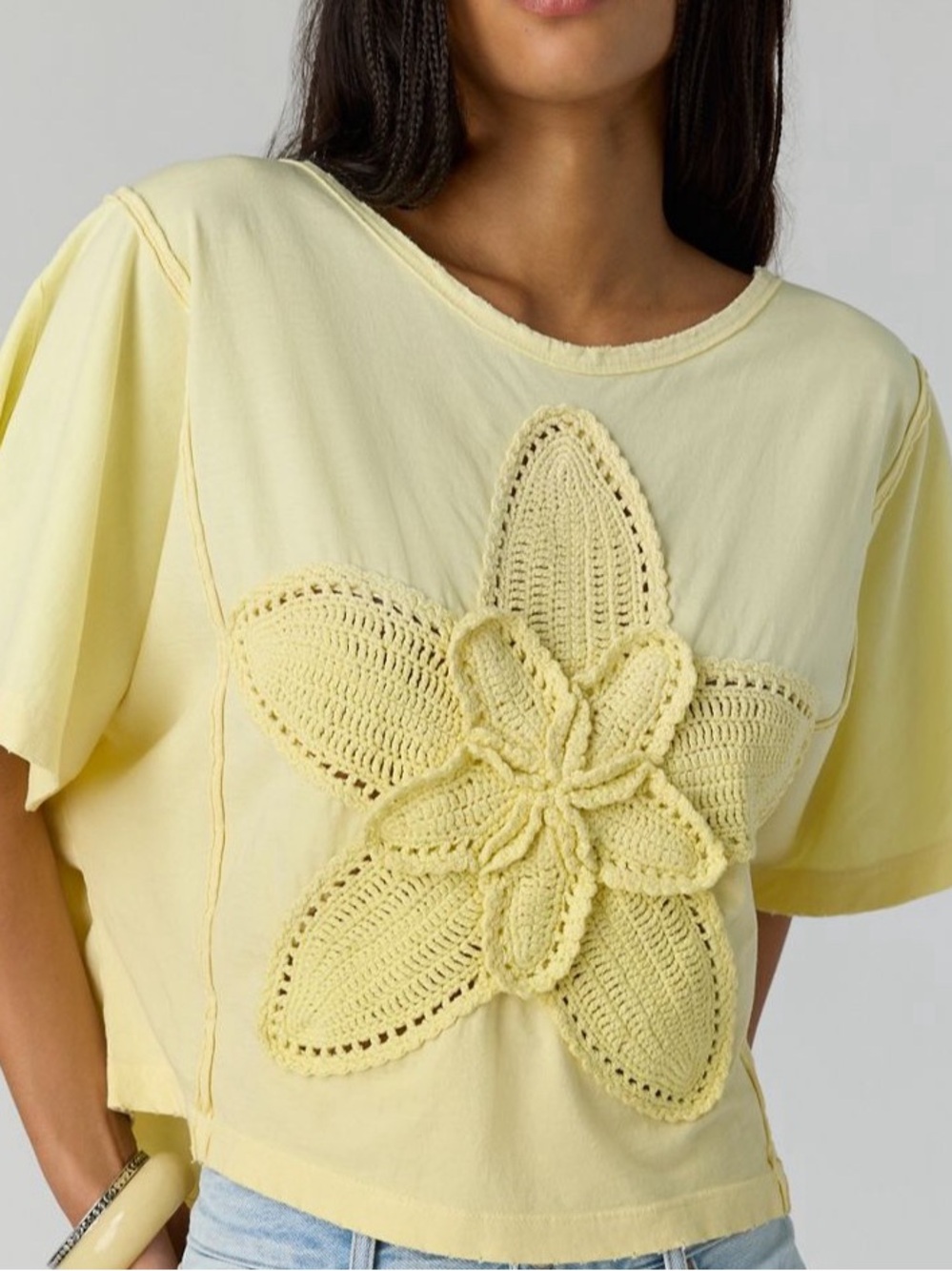 🌼 Tricia Fix | Crafty Crocheted Tee | Pale Yellow | size S